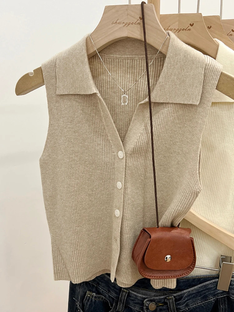 Solid Color Knitted for Women Cardigan Korean Single Breasted Sleeveless Jumper Woman Round Neck All Match Cardigans Outwear 250710