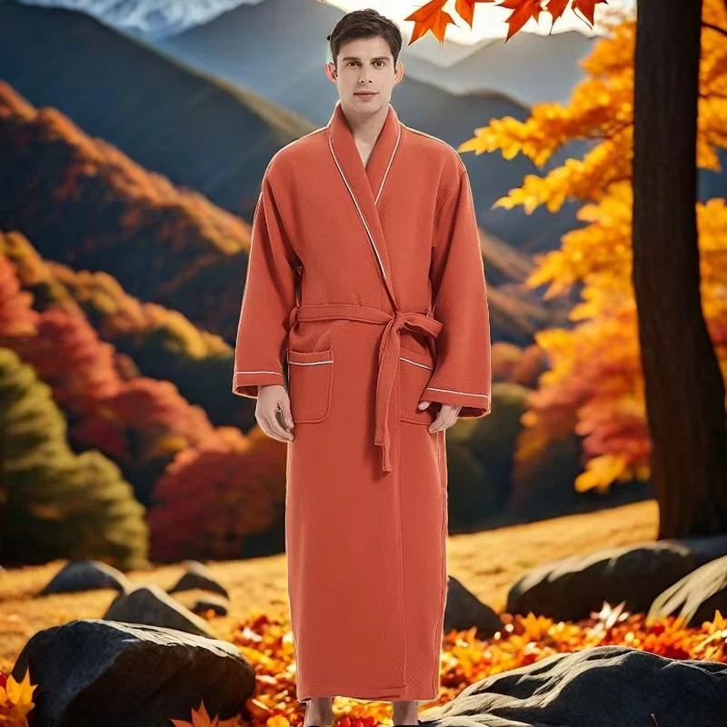 Winter Men Robe Hooded Cotton Bathrobe Men Sleepwear Kimono Robe Couples Thick Long Home Wear Warm Peignoir Male Terry Robe 250710