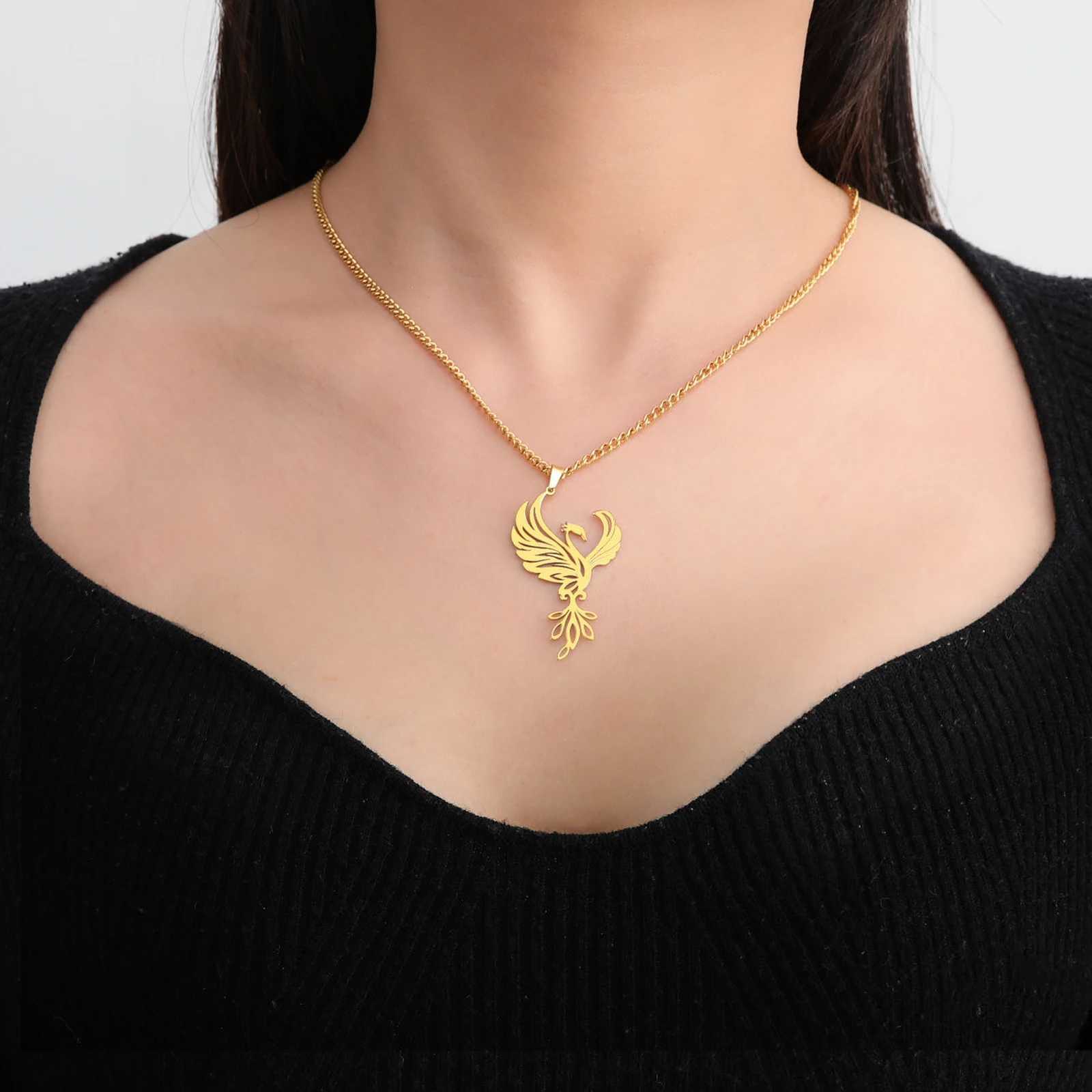 Megeton Fashion Mythical Phoenix Pendant Necklace For Women Men Stainless Steel Trendy Vintage M Cross Chain Jewelry Gifts W250712