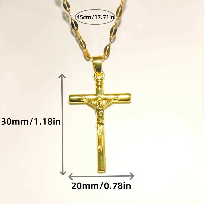 14K Gold Plated Titanium Steel Necklace with Gold Plated Cross Pendant Punk Hip-hop Necklace for Men and Women W250714