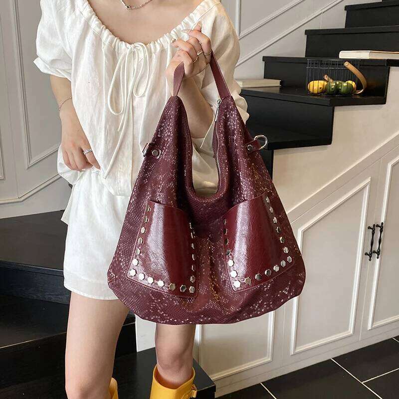 MOODS Motorcycle Shoulder Bags For Women Snakeskin Pattern Rivet Decor Large Capacity Shopper Tote 2025 Designer Handbags
