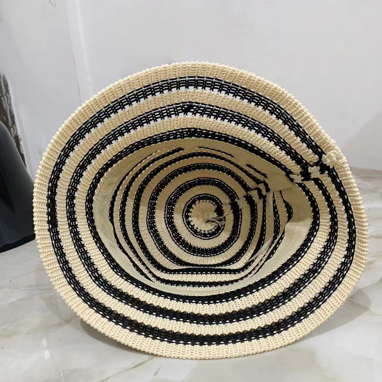 Striped Hollow Women Bucket Hat Spring Summer Outdoor Sunscreen Weave Breathable Fisherman Cap Fahsion Versatile Travel Panama 250711