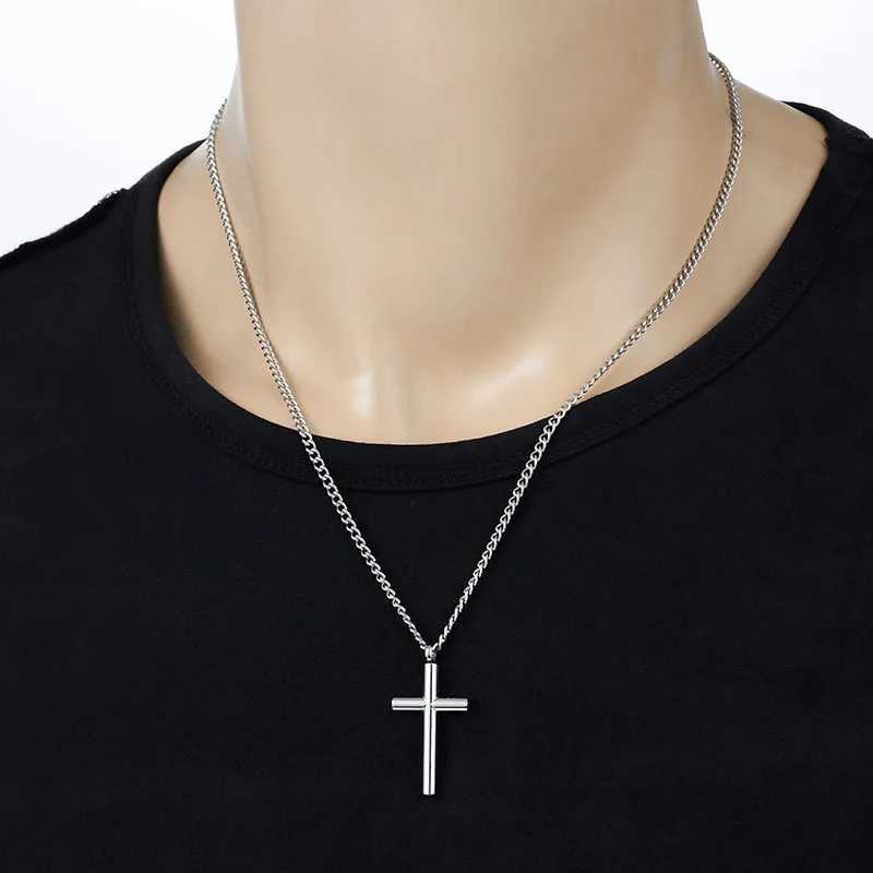XUNYUE Stainless Steel Smooth Cross Pendant Necklace for Men Simple Geometric Religious Style Titanium Steel Personality Pendant W250712