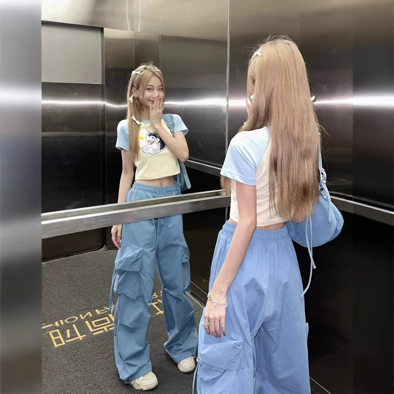 2025 Summer new women's pants new retro style casual pants women's high waisted straight leg wide leg pants loose floor pants new designer p