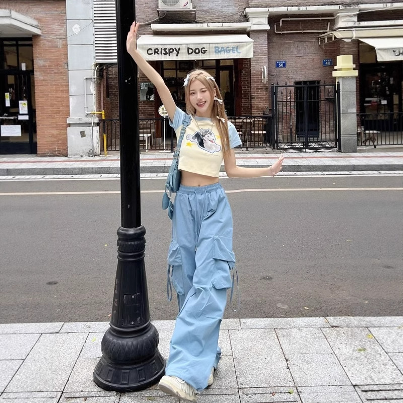 2025 Summer new women's pants new retro style casual pants women's high waisted straight leg wide leg pants loose floor pants new designer p