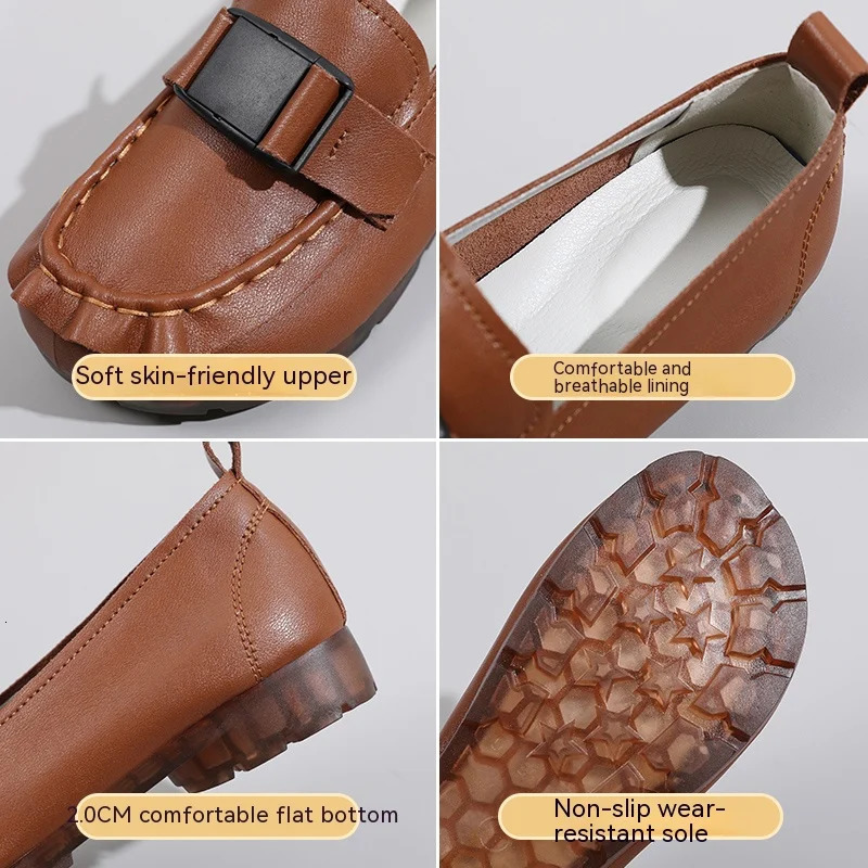 womens shoes casual single shoes leather mother shoes Korean version of metal buckle set foot low help doudou shoes 250707