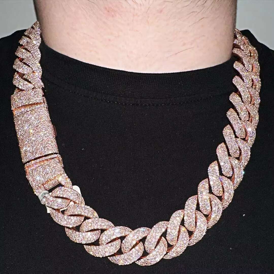 High Quality 16mm 18mm 20mm VVS Moissanite Cuban Link Chain 925 Silver D Grade VVS Moissanite Cuban Chain