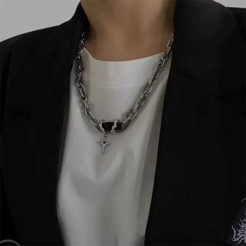 2024 Retro Black Zircon Star Necklace For Women Men Trend Titanium Steel Punk Necklace Unisex Jewelry New Coup Accessories W250712