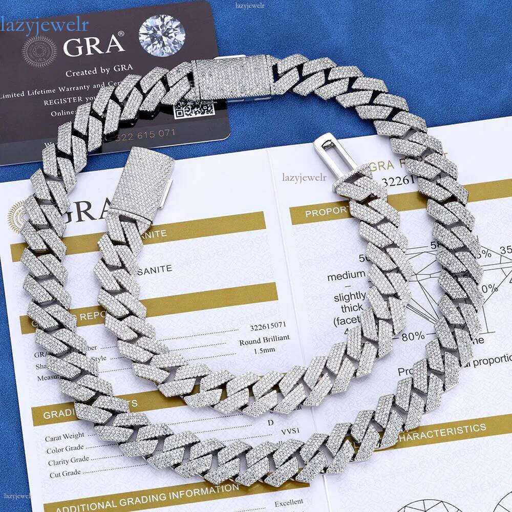 15MM 4 Rows GRA Certified Jewelry Sier Chain Round Cut VVS Moissanite Dia Cuban Necklace Bracelet Gift