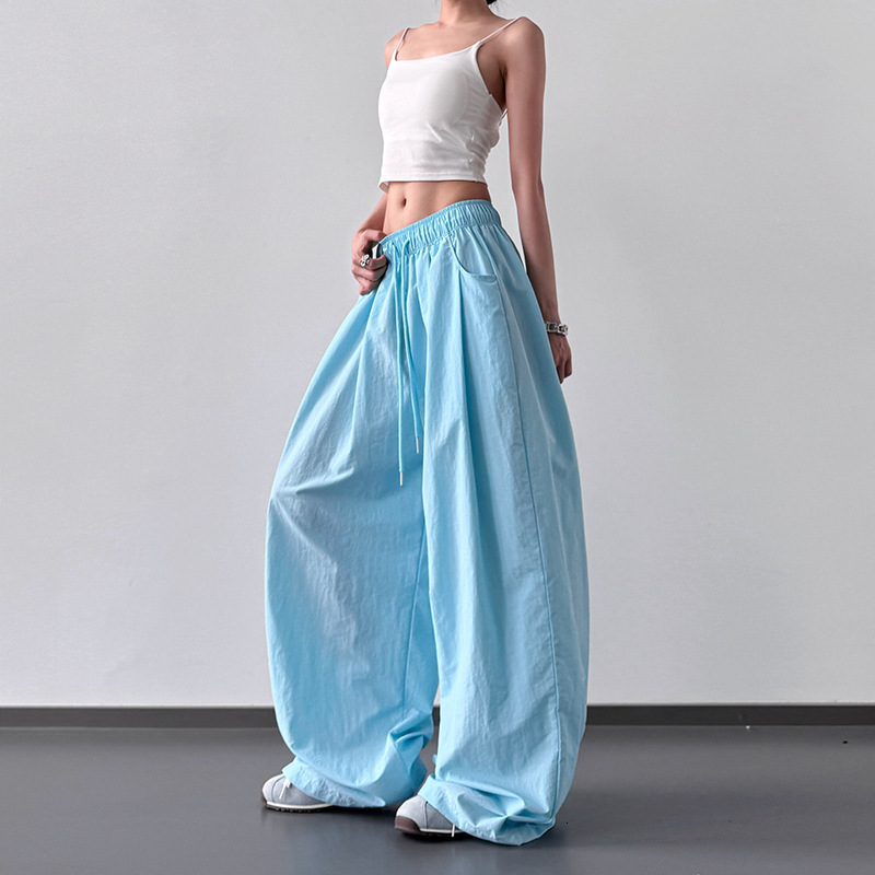 2025 Summer New Women's Pants Summer Retro Style Folded Lazy Style Pants Floor Pants Women's Wide Leg Casual Pants New Designer Pants