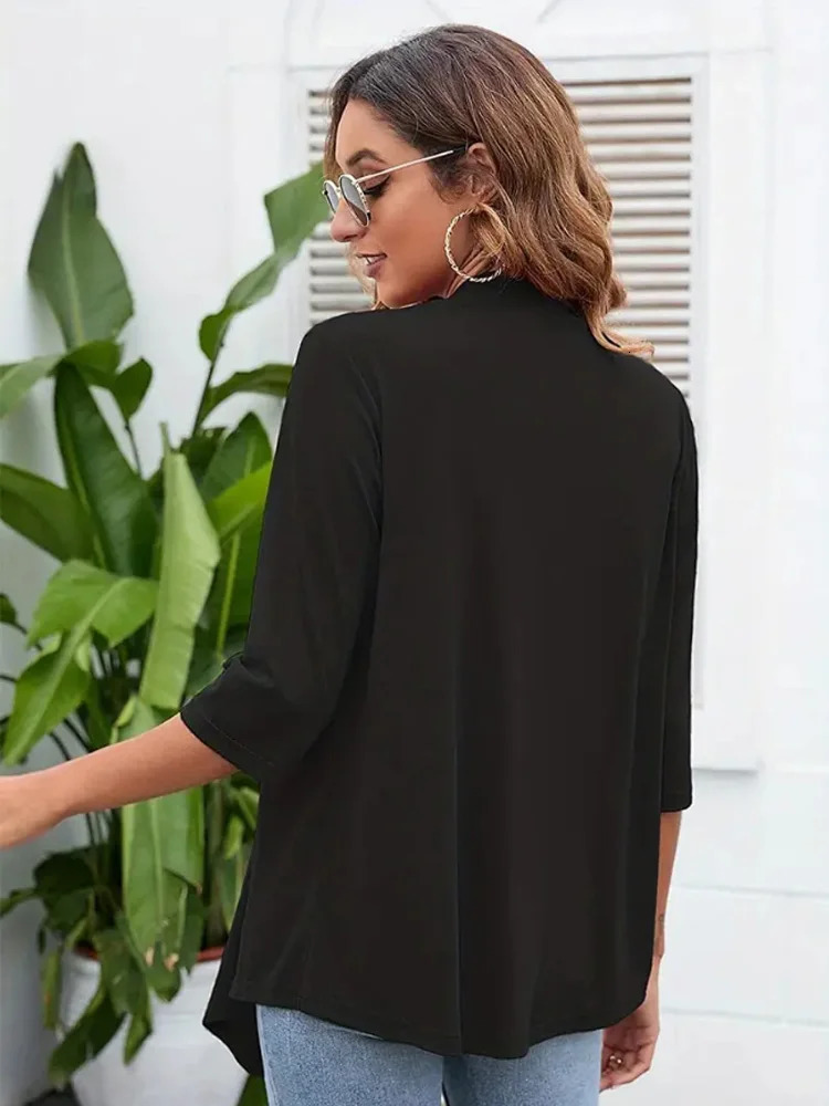 Plus Size Womens Lightweight Open Front Cardigan - Casual 3/4 Sleeve Soft Drape Versatile Fashion Open Front 250710