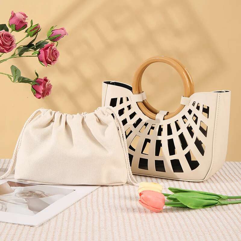 Hollow-Out PU Leather Tote For Women Lightweight Square Handbag With Ring Handle Stylish Commute And Grocery Shopping Bag