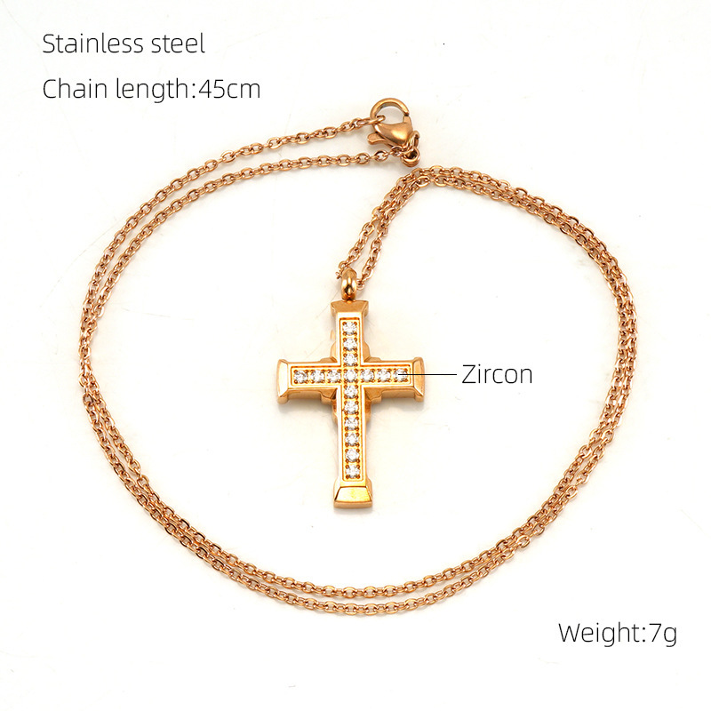 Luxury Jewelry Designer Jewelry 2025 European And American Cross-border New Stainless Steel 18K Gold Plated Diamond Cross Necklace Retro Hip-hop Coupl
