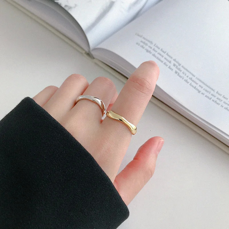 XIYANIKE Silver Color Irregular Wave Rings Trendy Simple Geometric Handmade Jewelry for Women Couple Size 17mm Adjustable 250708