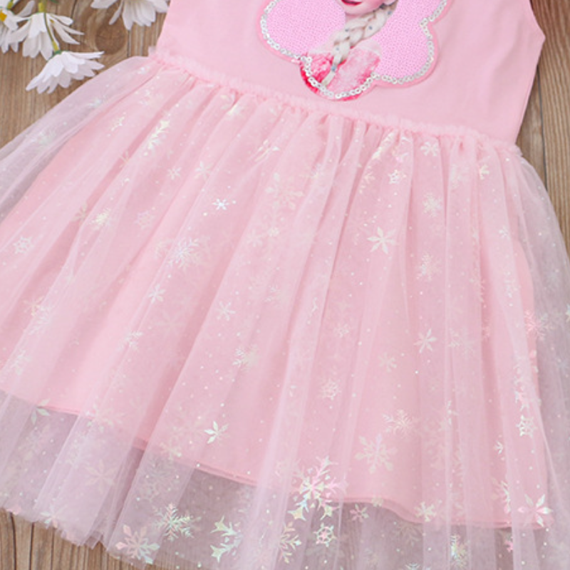 DISNEY Frozen Princess Elsa kids designer clothes toddler designer clothes Summer children clothes girl dress with flying sleeves and sequins cartoon 