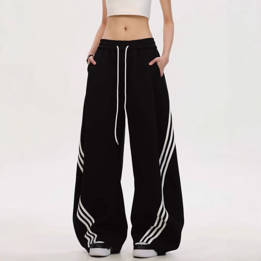 2025 Summer New Women's Pants Retro Style Three Stripe Color blocked Wide Leg Pants Summer Design Loose Sports Pants New Designer Pants