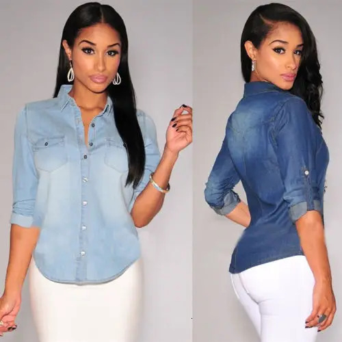 Summer Fashion Women Casual Long sleeve tops Soft Jean Denim Sleeve Shirt Tops Blouse Jackets Femenino Camisas De Mujer 250704
