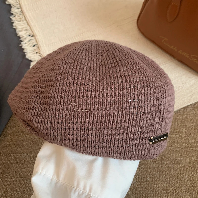 Japanese Retro Knitted Beret Women Spring and Autumn Thin Breathable Big Head Literary and Versatile British Reverse Painter Hat 250712