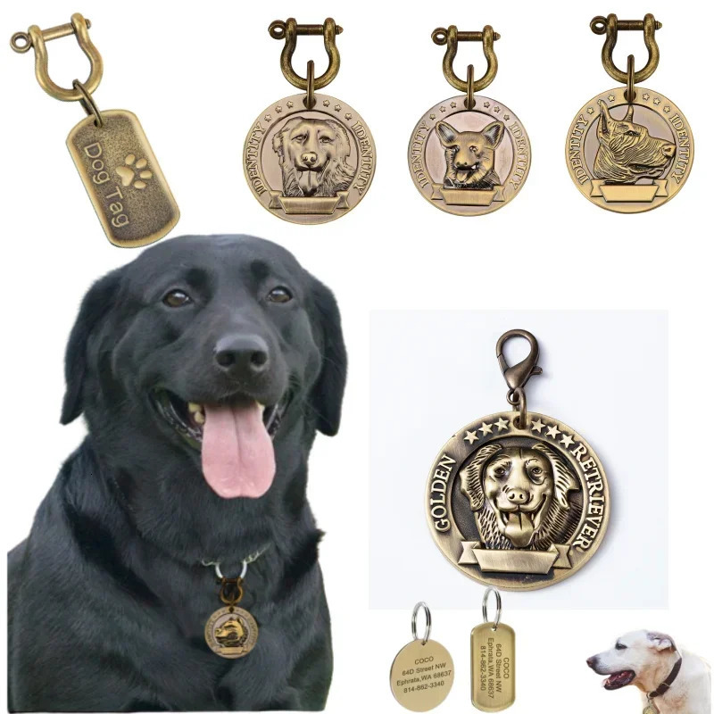 VIP Customizable Engraved Pets ID Tag for Dog Cat Bronze Nameplate Tags Personalized Address Number Dogs Collar ID Pendant 250709