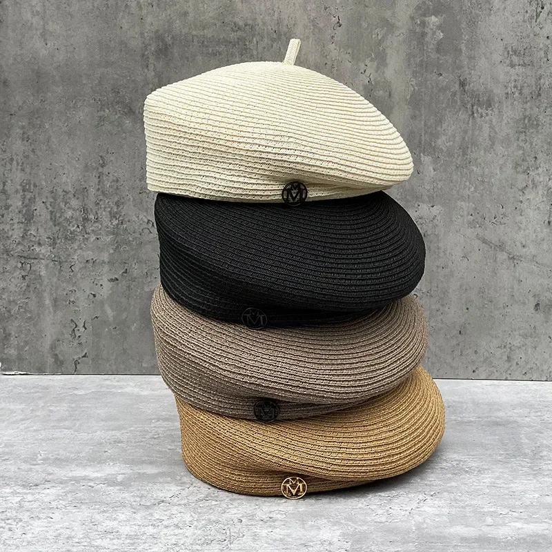 Fashion Summer Straw Berets Celebrity Elegant Stereotype Fine Fedoras Letter Berets Womens Tourism Retro Casual Painter Hat 250712