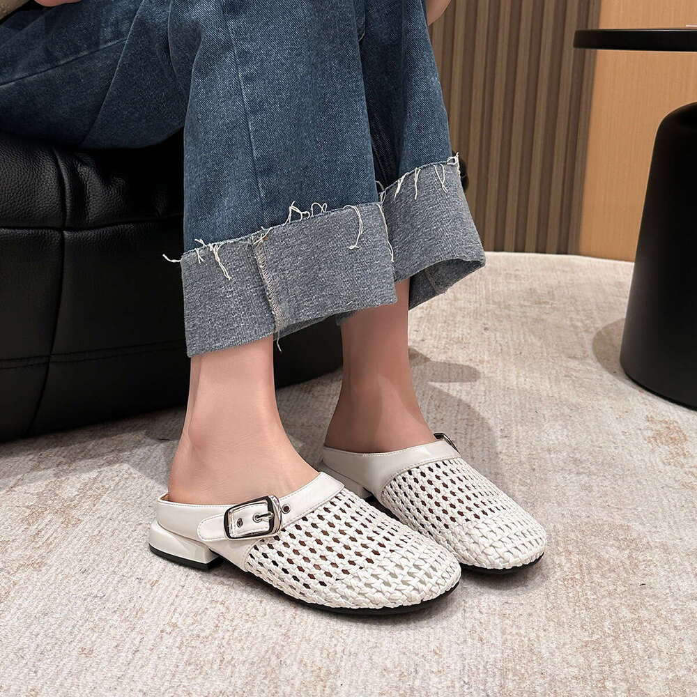 106-1 Fashion Woven Belt Buckle Hollow Flat New Fairy Style Low Heel Commuter Women's Shoes