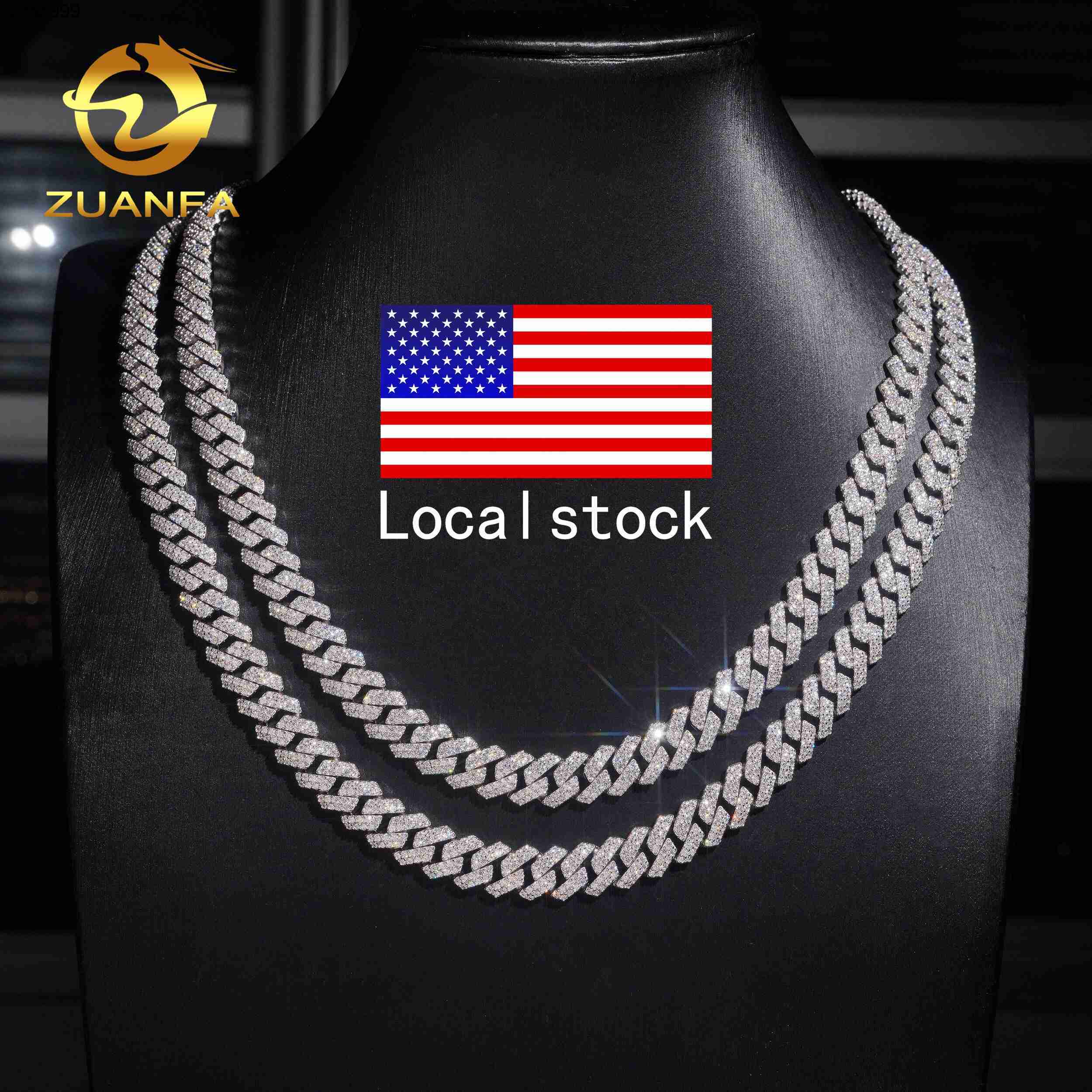 Ship in USA Warehouse Stock 10mm 2Rows 925 Solid Silver Hip Hop Iced Out VVS1 Moissanite Diamond Miami Cuban Chain Bracelet