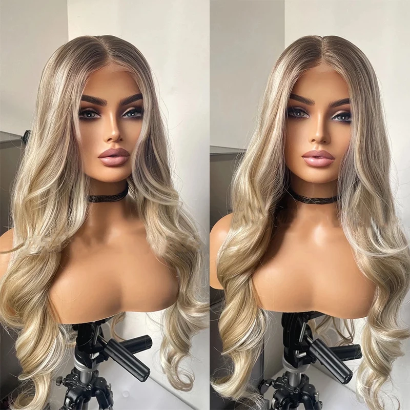 Light Pink Lace Front Wig 13x4 Look Like Really Human Hair Wigs Long Body Wave Synthetic Lace Hair Natural Hairline Heat Resistant Daily 200 Density T