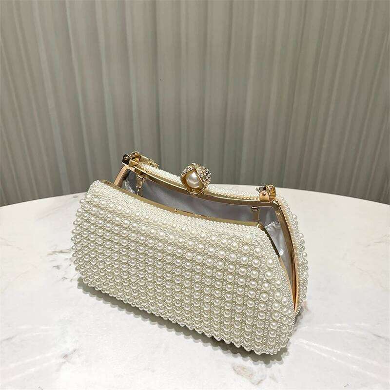 Designer Bags Creamy White Pearls Wedding For Women Elegant Double-Side Beading Evening Bags Fashionable Handbags Gold Top-Handle Clutch Luxury Bag