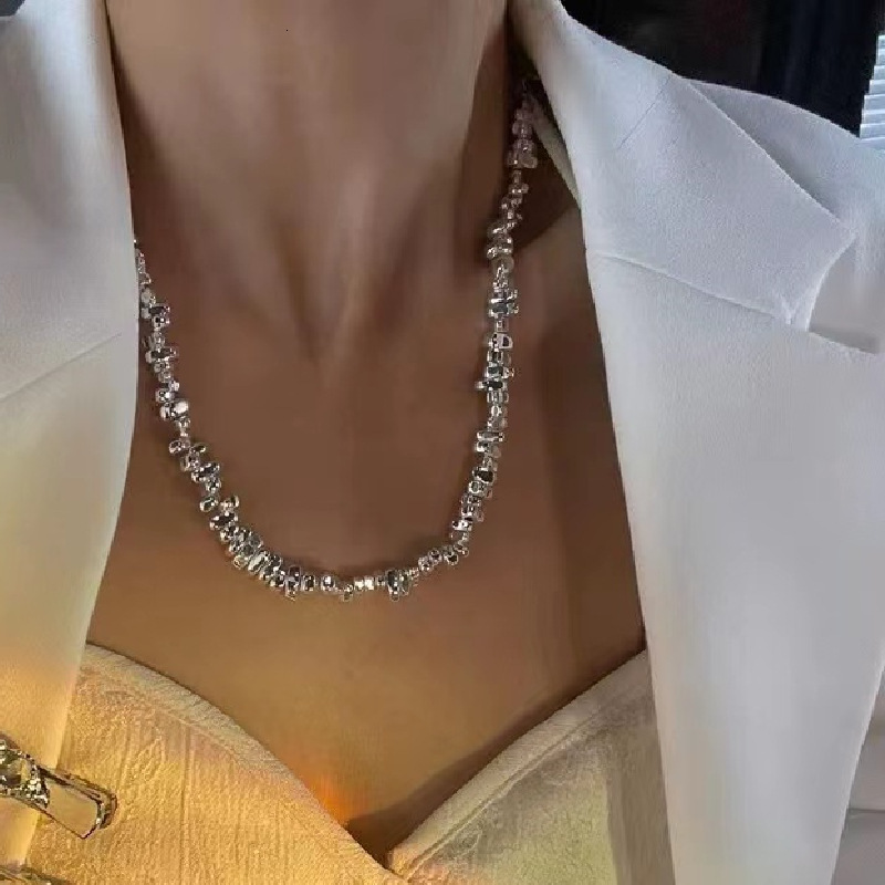 Luxury Jewelry Designer Jewelry Titanium Steel Irregular Silver Fragment Necklace Hip-hop Minimalist Style Niche Design Sense Light Luxury Couple Wome