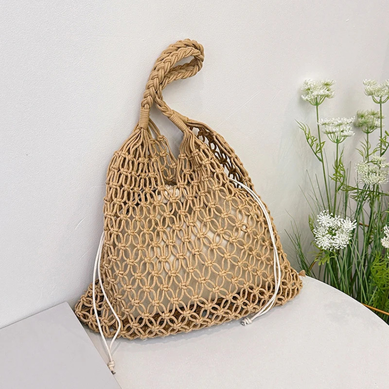 Summer Woven Bag for Women Handbags Handmade Knitted Beach Boho Shoulder Large Tote Hollow Out Shopping 250703