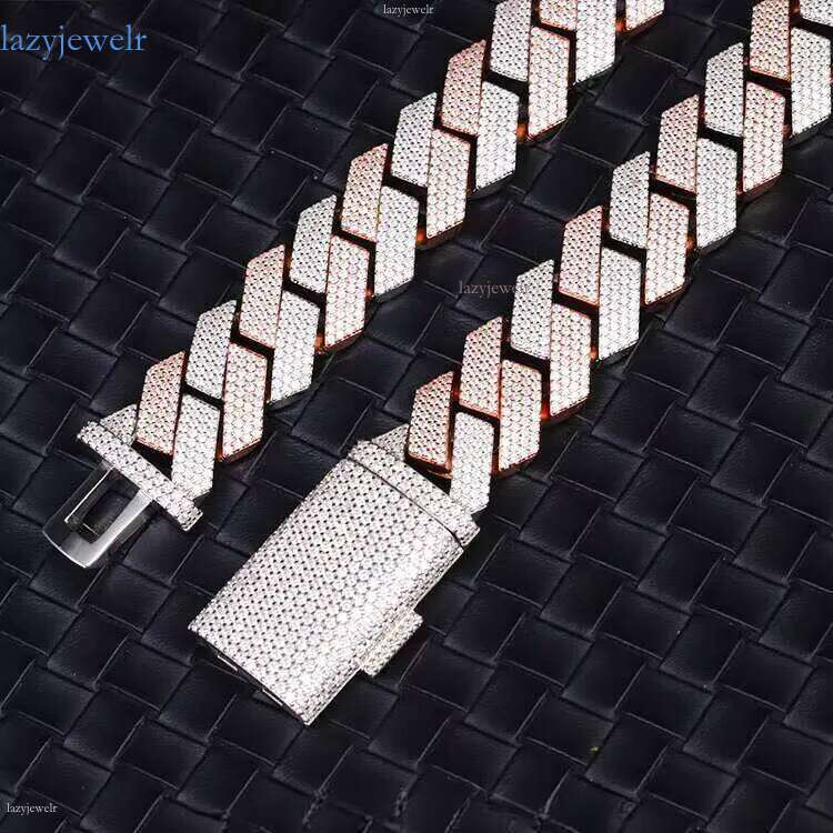 Hiphop in Stock Link 4row 20mm White Gold 2 Tones Sterling Sier Iced Out Moissanite Cuban Chain