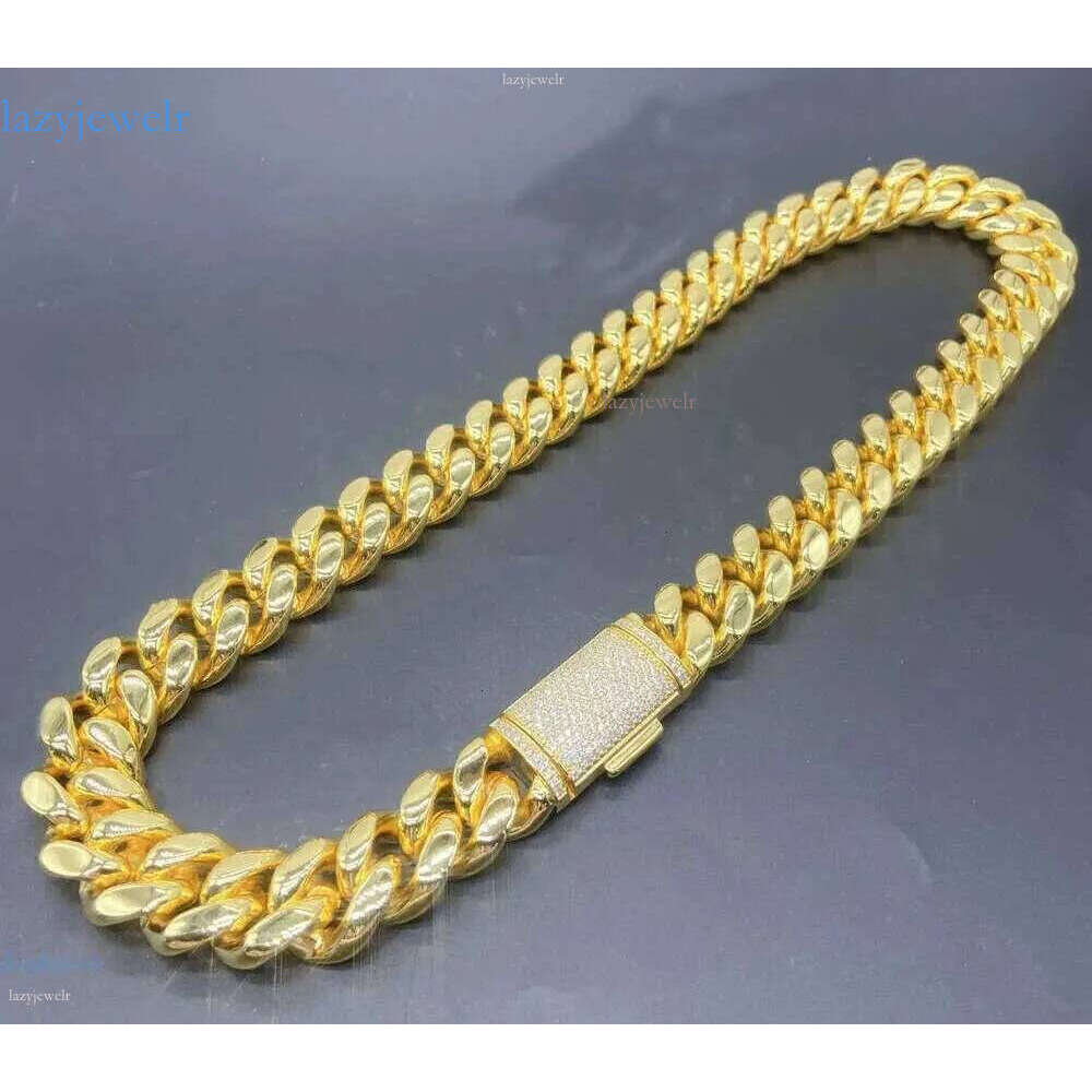 Miami Cuban link designer bracelet men 12mm 14mm Wide Gold Chain Micro Inlaid Moissanite Dia in Buckle Rapper Hip Hop Jewelry Women Personalize Gift