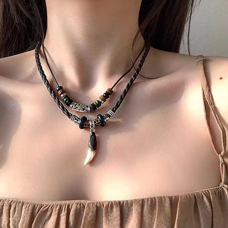 Fashion Necklace for Men and Women Vintage Wolf Tooth Pendant ather Beaded Weaved Prayer Necklace Fashion Jewelry Necklaces W250712
