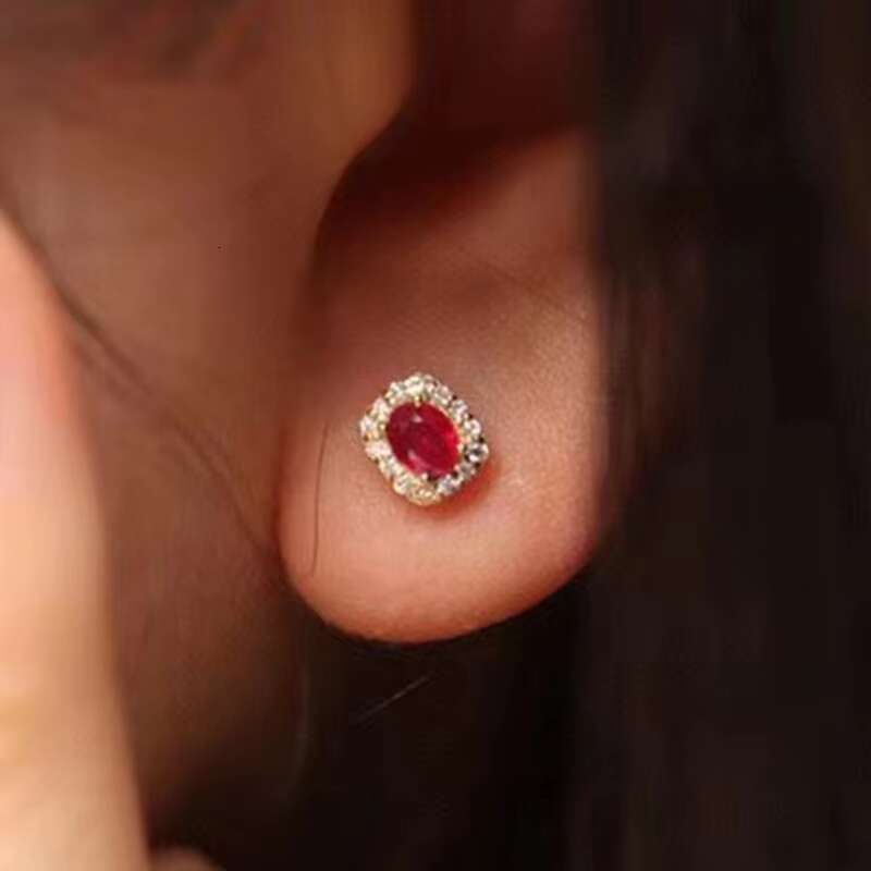 Wholesale Vintage Women Oval Red Crystal Cubic Zirconia Earring for Wedding Hot Sale Gold Plated CZ Stud Earrings Jewelry