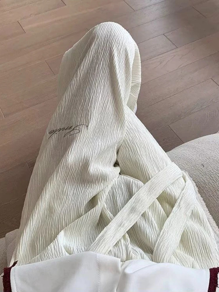 Casual Ice Silk Pants Men Wide Leg Lightweight Baggy Sweatpants White Straight Linen Trousers Male Summer Elastic Hiking 250708