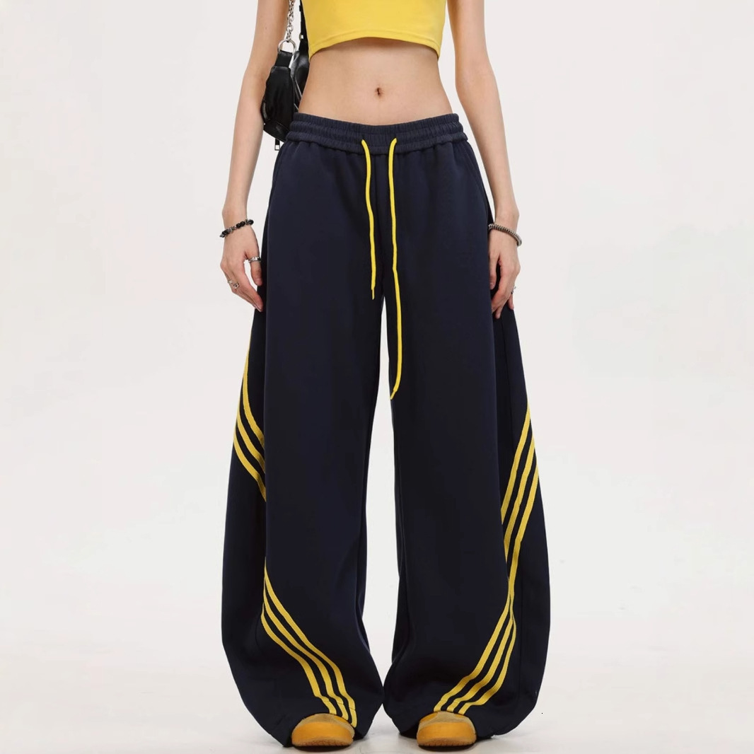 2025 Summer New Women's Pants Retro Style Three Stripe Color blocked Wide Leg Pants Summer Design Loose Sports Pants New Designer Pants