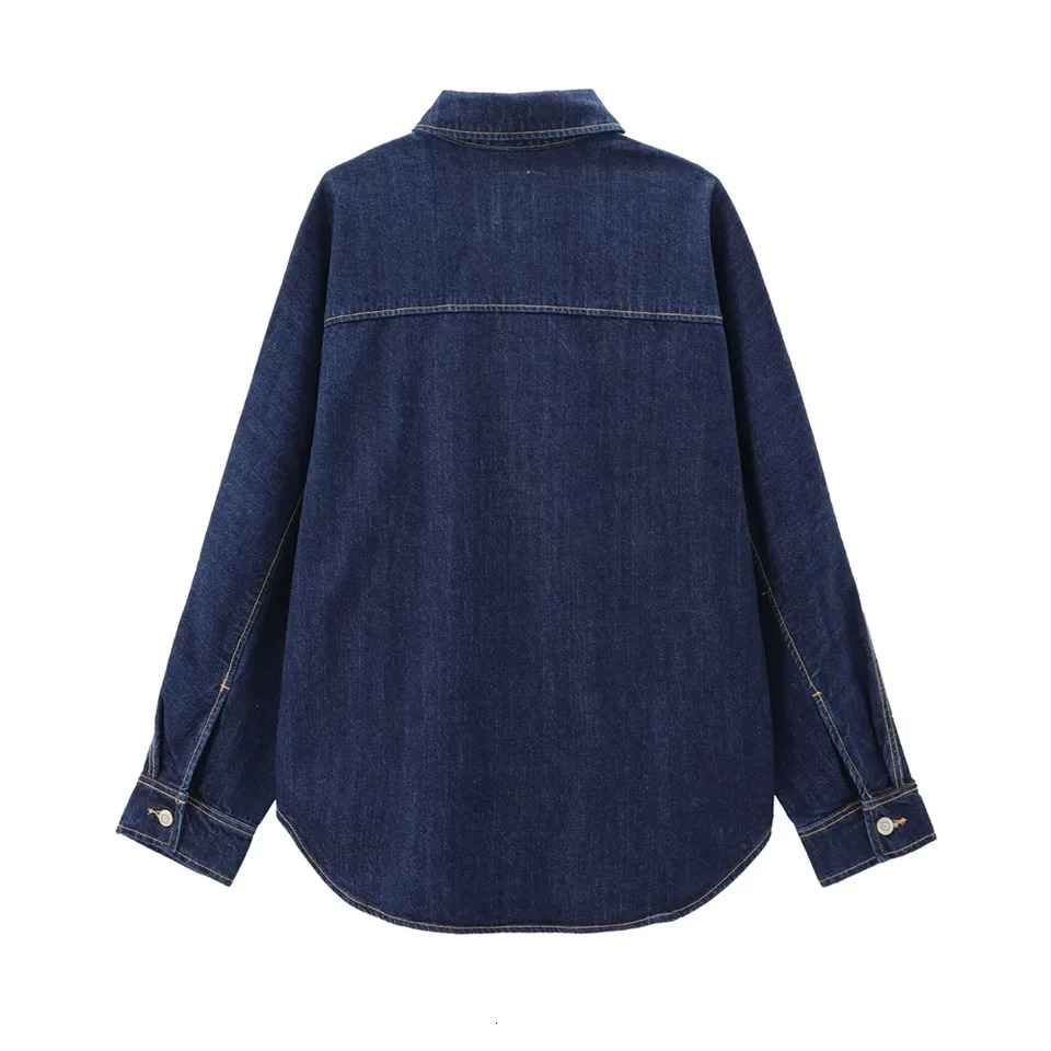 TRAF2024 Autumn Product Womens Fashion Versatile Casual Collar Denim Long Sleeve Shirt Loose 250704