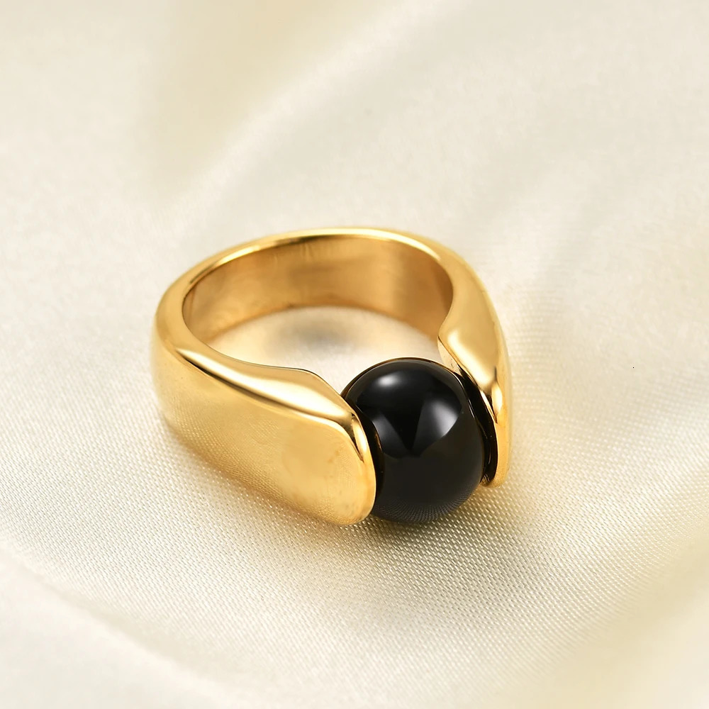 Fashion Colorful Opal Ring Women Quality Stainless Steel Ring Round Black White Cats Eye Stone Wedding Ring 250708