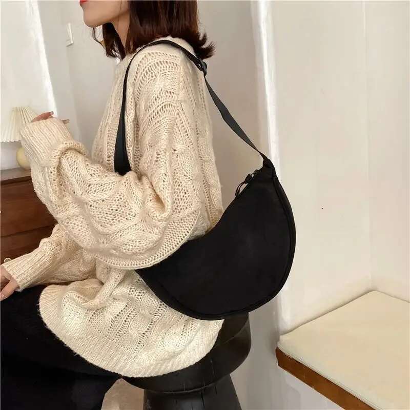 Solid Color Chest for Women Large Capacity Travel Crossbody Female Half Moon Ladies Daily Cotton Filled Shoulder Bag