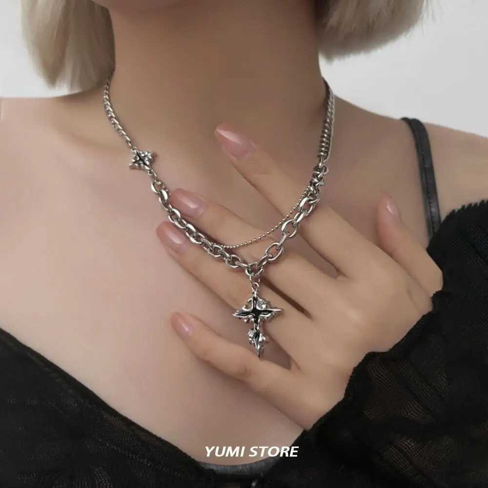 Punk Black Flame Cross Necklace For Men Wen Trend Titanium Steel Chain Sweater Pendant Hip Hop Jewelry Cool Kpop Accessories W250712