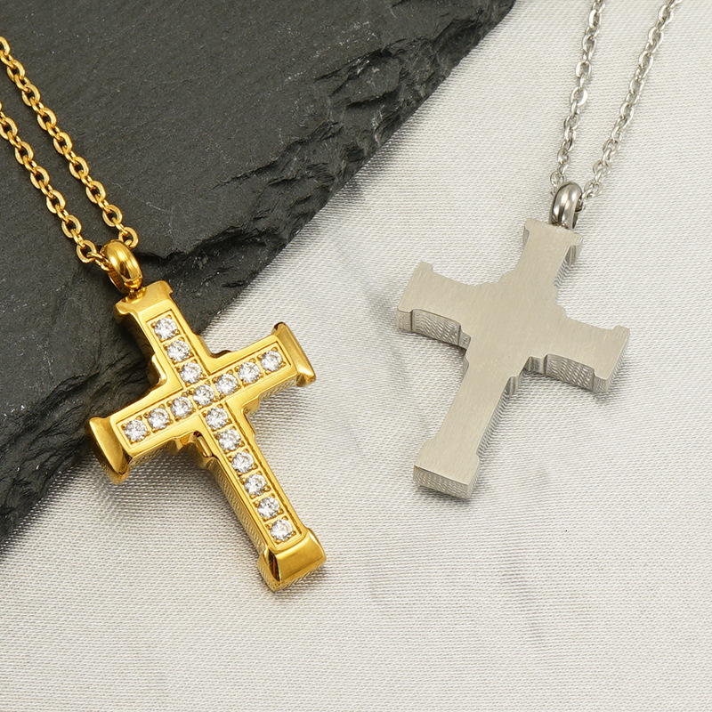 Luxury Jewelry Designer Jewelry 2025 European And American Cross-border New Stainless Steel 18K Gold Plated Diamond Cross Necklace Retro Hip-hop Coupl