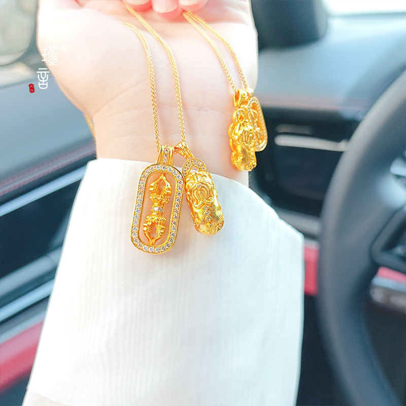Luxury Jewelry Designer Jewelry Jinyan Wei Xue Same Style Copper K Gold Plated Necklace Pixiu Vajra Inlaid Diamond Pendant Layered Light Luxury Clavic