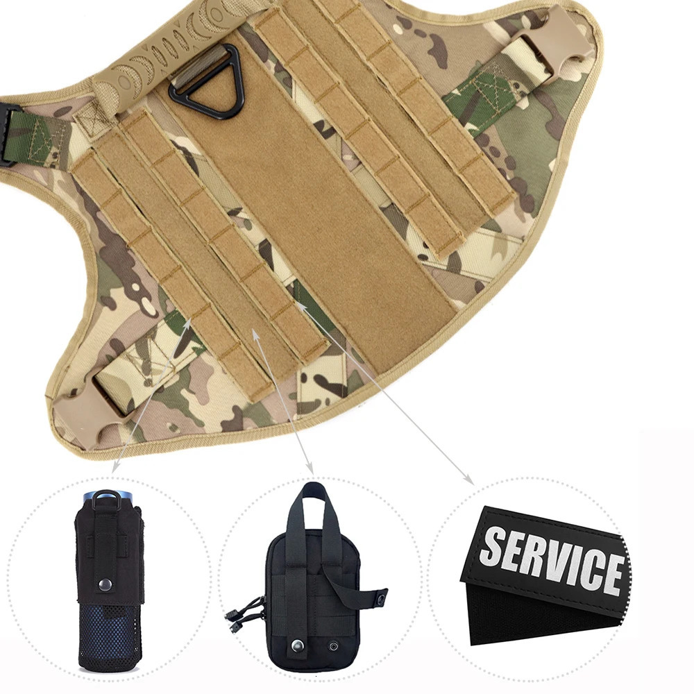 Military Large Dog Harness Collar Leash Bags Patches Set Pet Malinois Training Vests Tactical Dogs Harnesses Accessories 250709