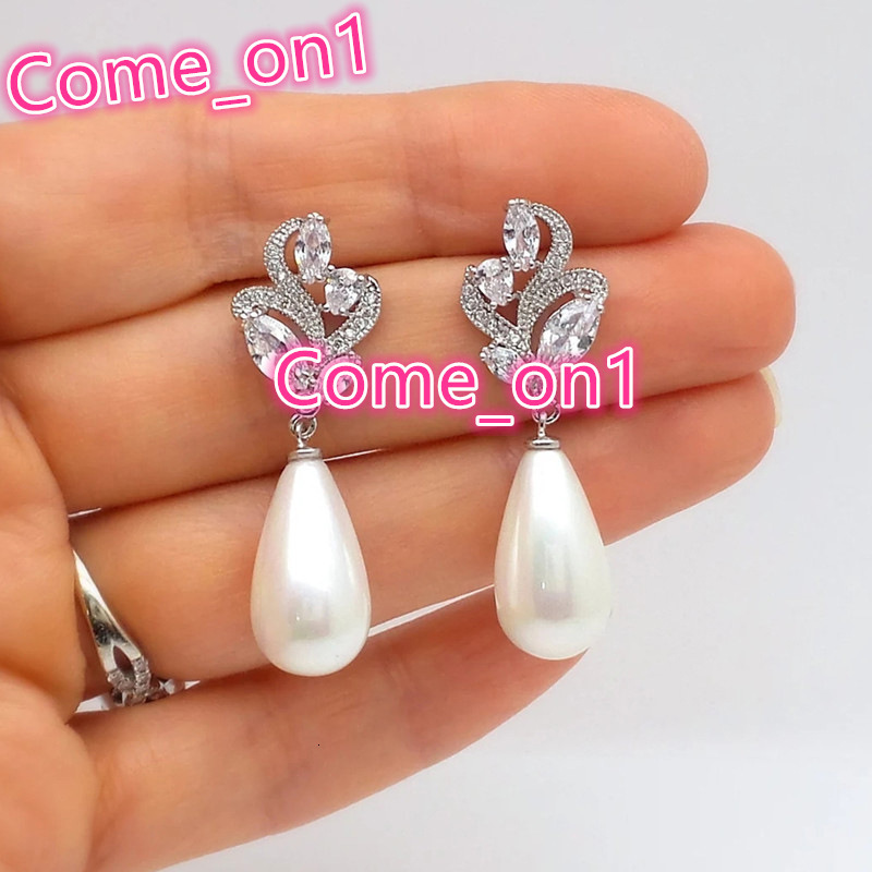 Simple Womens Waterdrop Imitated Pearl Cubic Zirconia Earrings for Wedding Fashion Party Drop Earrings Bridal