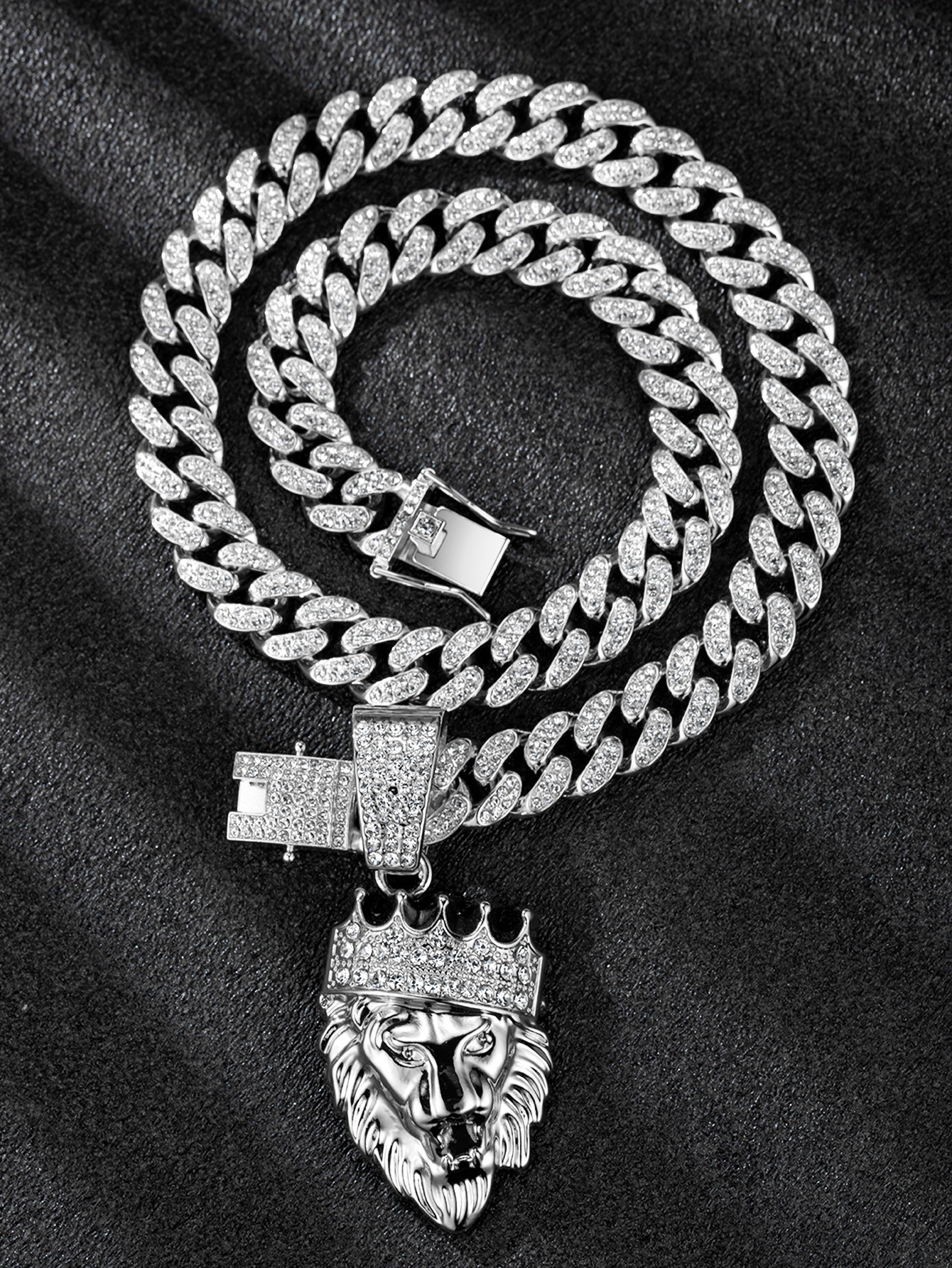 Luxury Jewelry Designer Jewelry European And American Cross-border Hot-selling Long Necklace Chain Crown Lion Head Pendant Hip-hop Trendy Men's