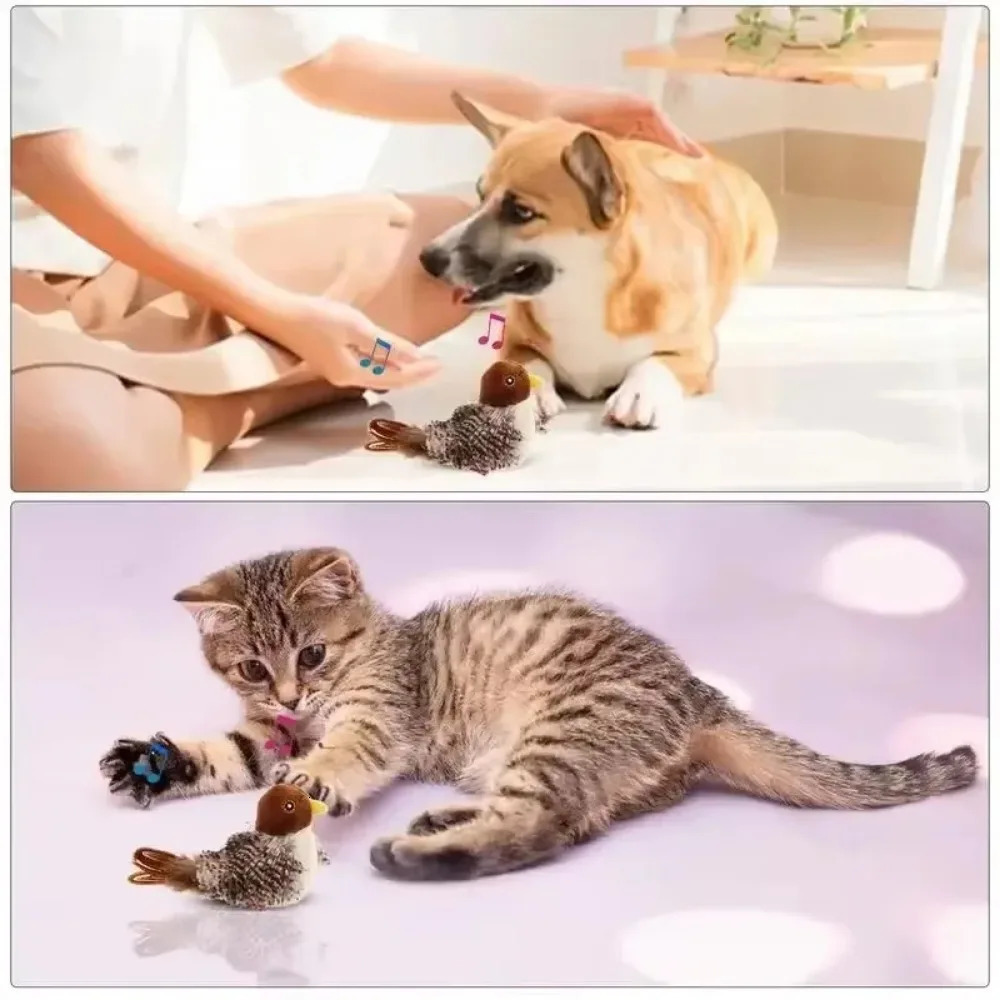 Interactive cat toy squeaking sound simulation bird plush cat pet teasing toy with feathers cat chirping bird toy 250708
