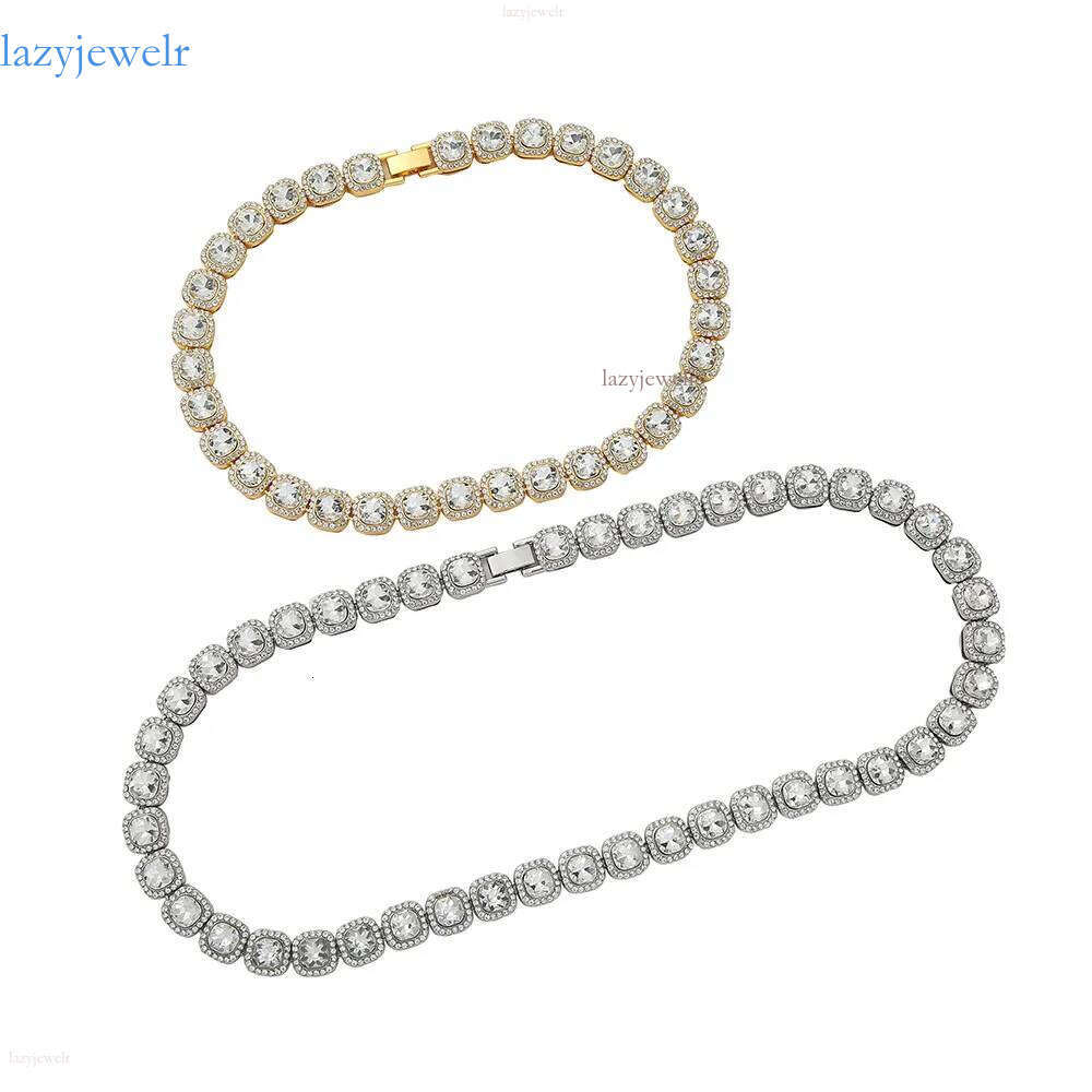 Chains Mens Iced Out 12mm Square Dia Necklaces Hip Hop Bling Women Trendy Miami Cuban Curb Link Chain Bracelet Fashion Gold Sier Hipster Punk Jewelry 