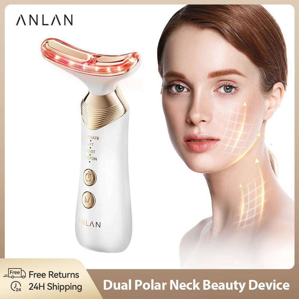 ANLAN Dual Polar Neck Beauty Device Anti-Aging Remove Double Chin EMS Facia Lifting 5-Color Photon Warm Facial Massager Gold