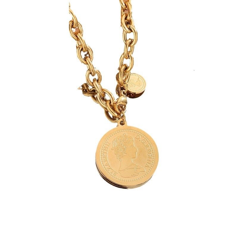 Luxury Jewelry Designer Jewelry European And American Fashion Personality Retro Portrait Round Plate Titanium Steel Pendant Elegant Minimalist Necklac