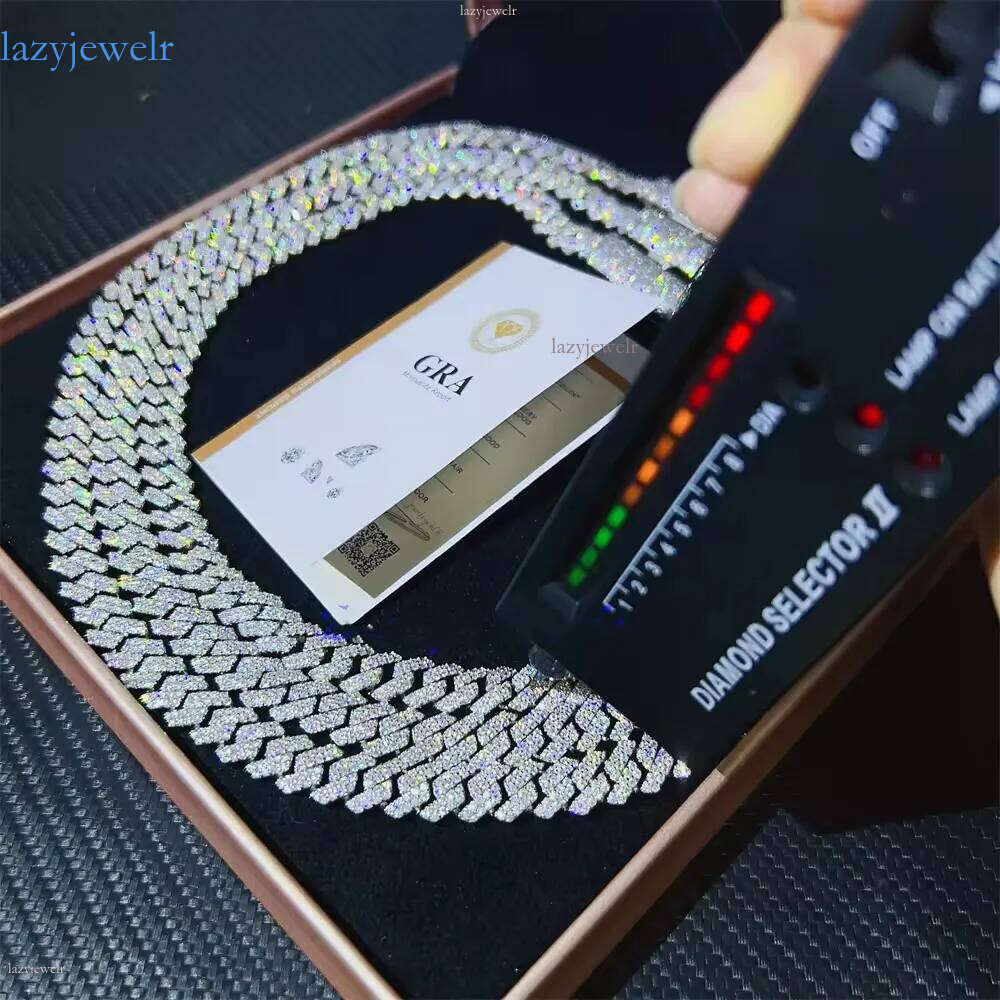 designer pass test 14mm wide gra moissanite dia gold sterling sier cuban link chain for men hip hop necklace with box